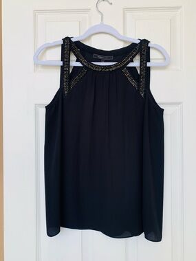 BCBGMAXAZRIA Black Embellished Sleeveless Top, XS, NWT